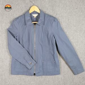 Christopher & Banks Moto Jacket Blue Full-Zip Pleated Front Casual Women's S